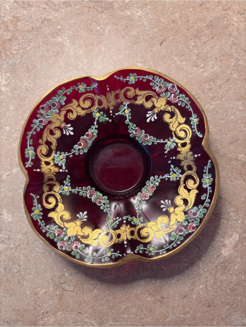 Antique Bohemian Glass Ruby Red Demitasse Cup + Saucer Set Mosier Style